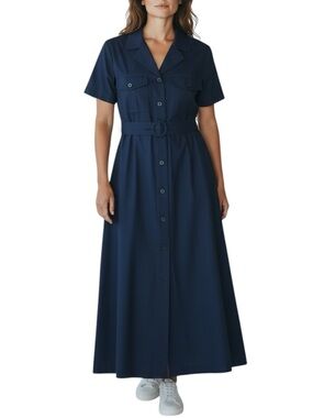 Vintage Margareta Linen cotton button down shirt maxi dress excellent condition